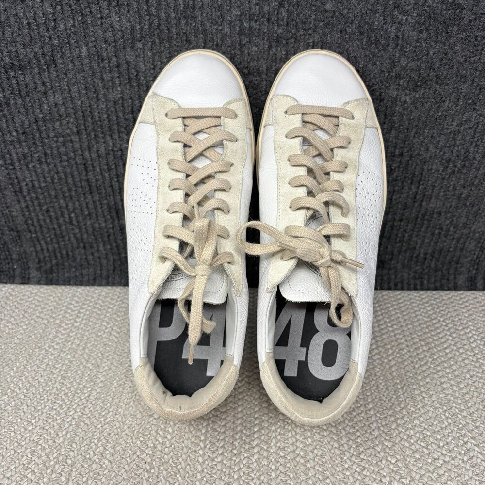 P448 John Low Top Leather Suede Sneakers Shoes White Cream Women’s 41 US 10 - Picture 7 of 8
